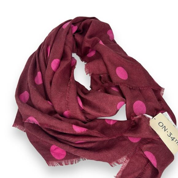NWT On 34th Supersoft Polka Dot Printed Wrap Scarf Pink Red NEW - Picture 6 of 7